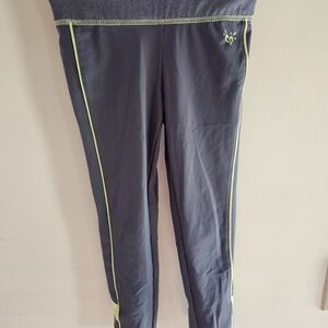 Justice Gray Leggings with Neon Yellow Trim